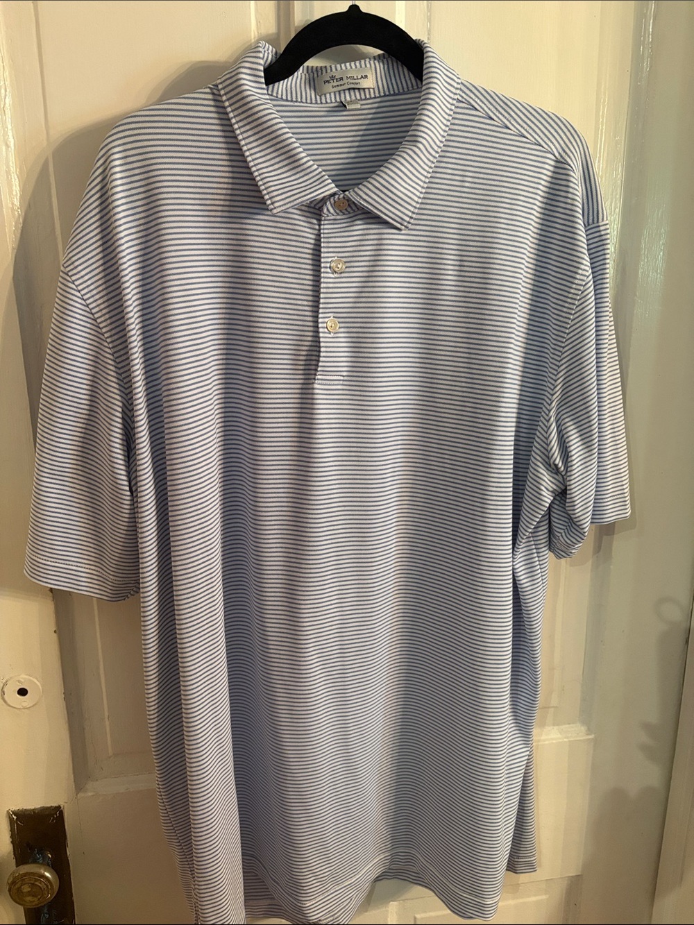 Peter Millar Light Blue & White Striped Polo